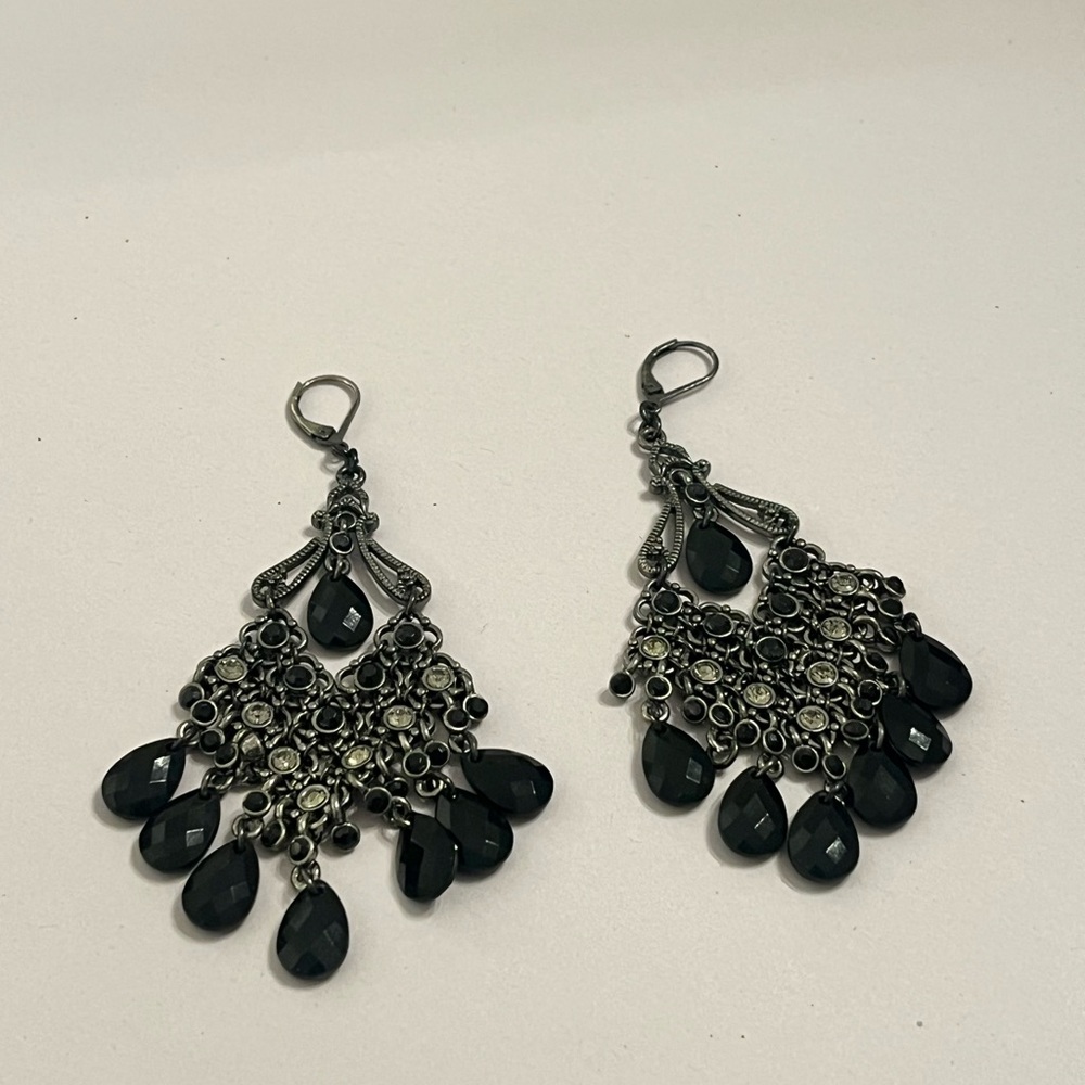 Black and Gunmetal Chandelier Earrings